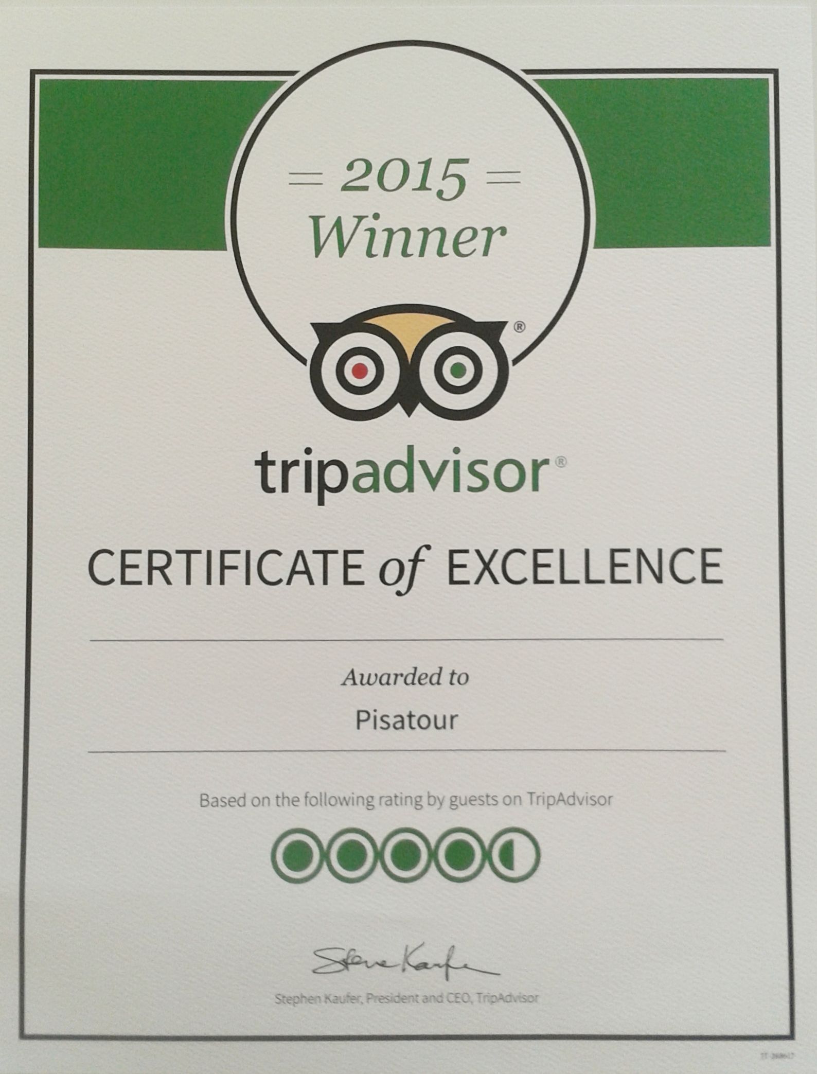 CERTIFICAZIONE D'ECCELLENZA TRIPADVISOR 2015